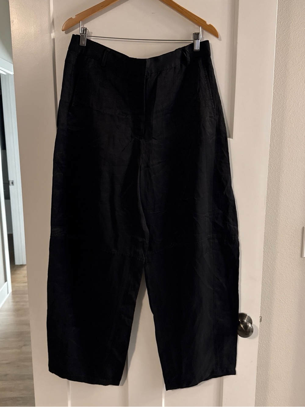 Zara Women’s Ballon Black Linen Casual wide-Leg Pants